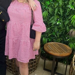 Pink Gingham Midi Dress